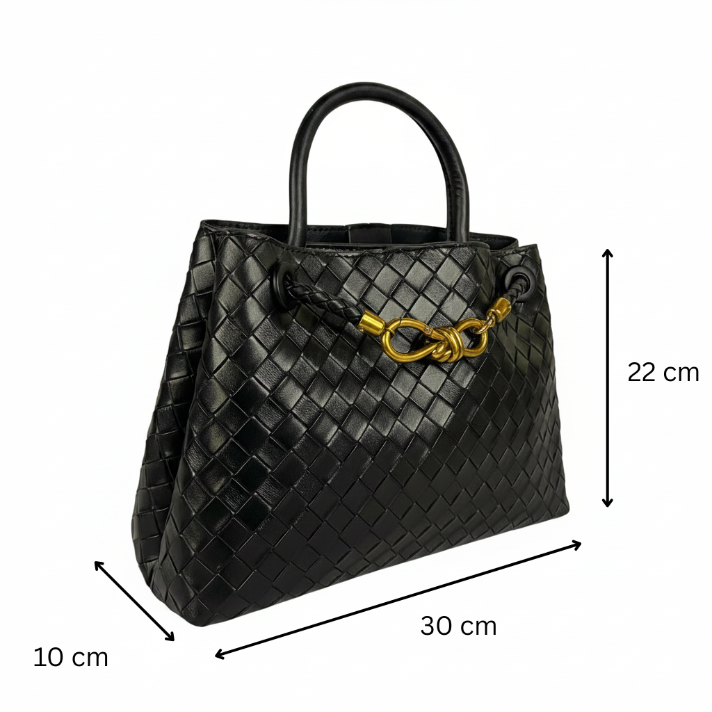Luxury Woven Leather Top-Handle Bag with Knot Detail
