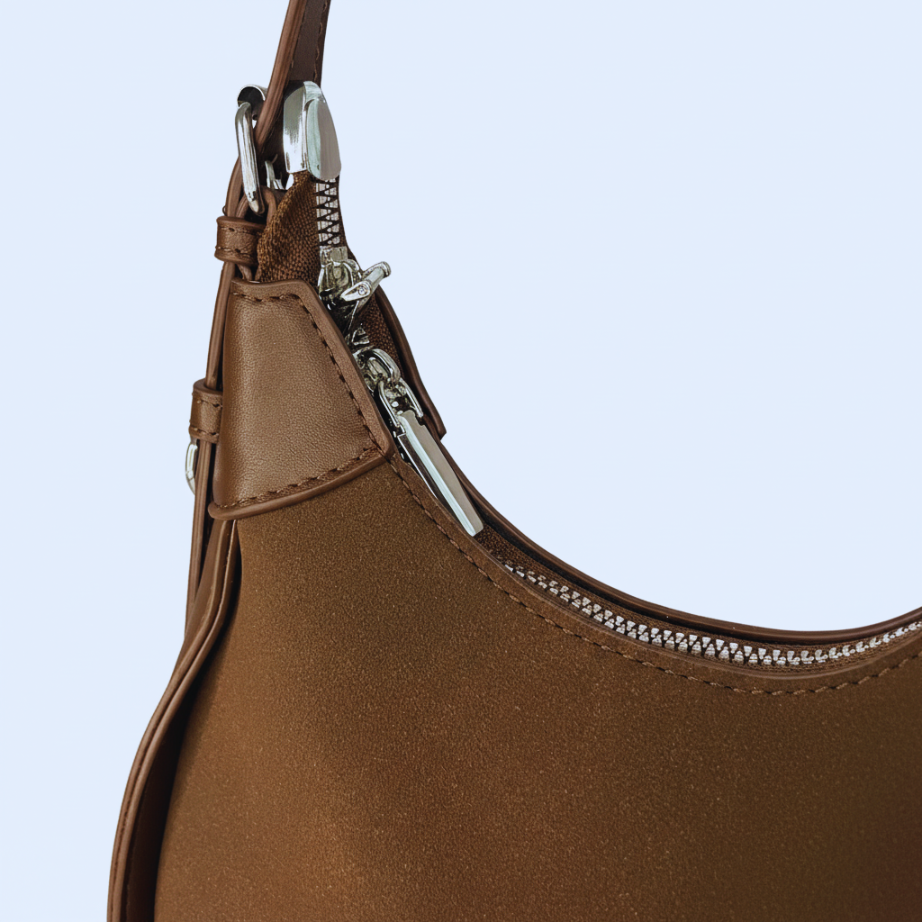 Chic Crescent Shoulder Bag with Silver Hardware