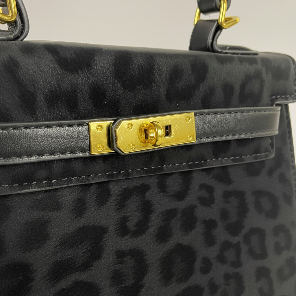 Luxurious Leopard Print Top-Handle Bag with Gold Hardware