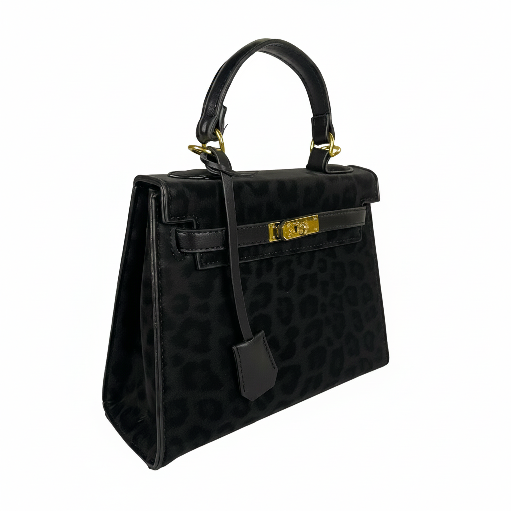 Luxurious Leopard Print Top-Handle Bag with Gold Hardware