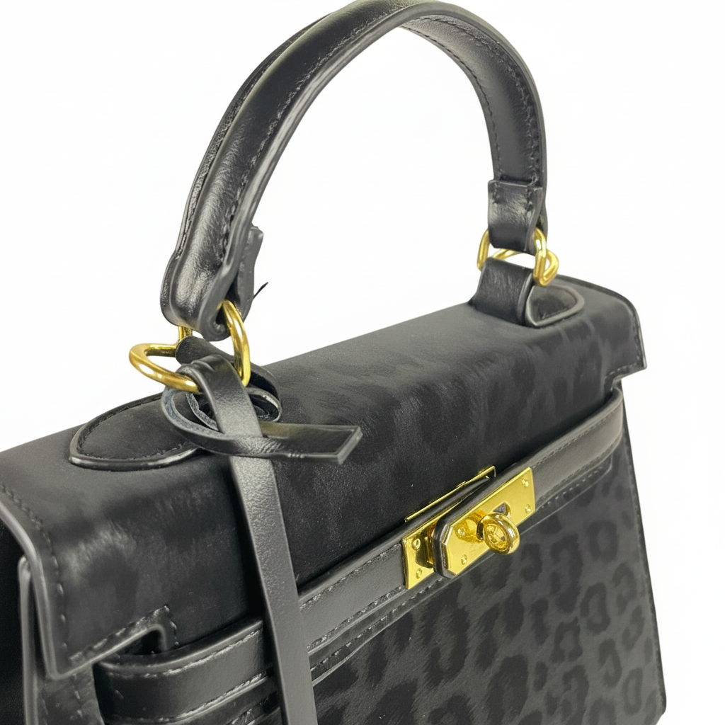 Luxurious Leopard Print Top-Handle Bag with Gold Hardware