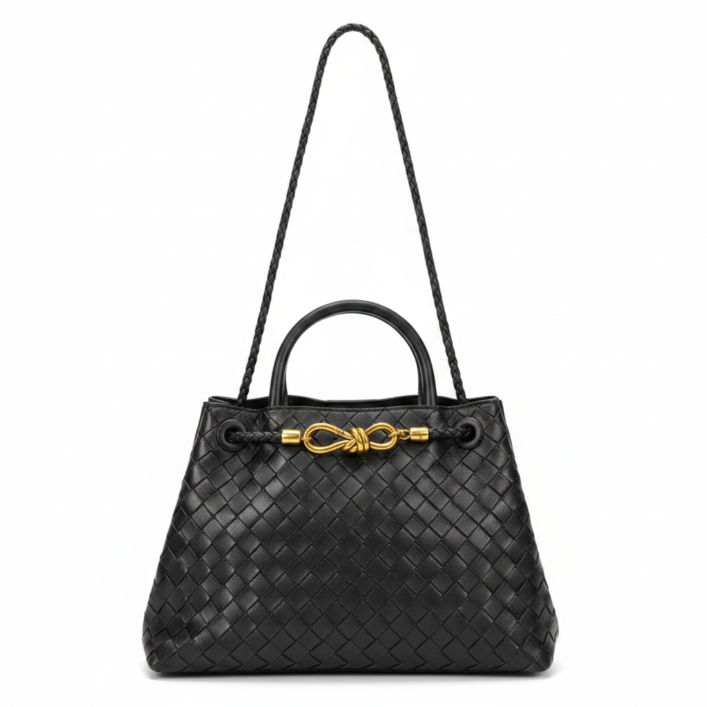 Luxury Woven Leather Top-Handle Bag with Knot Detail