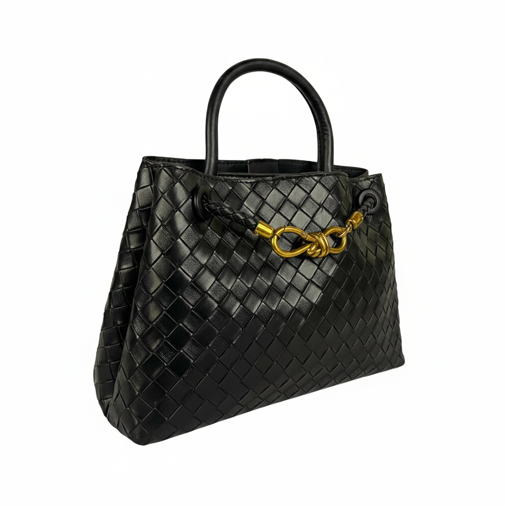 Luxury Woven Leather Top-Handle Bag with Knot Detail