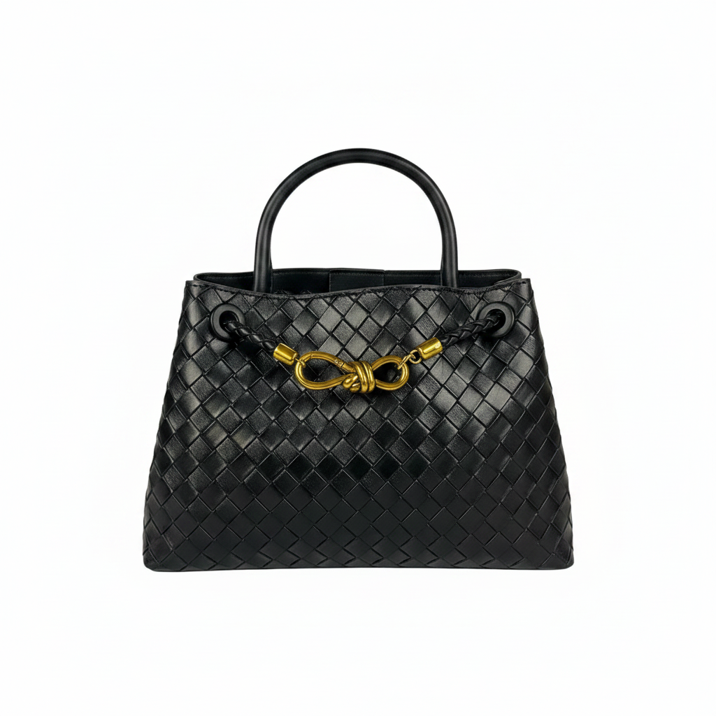 Luxury Woven Leather Top-Handle Bag with Knot Detail