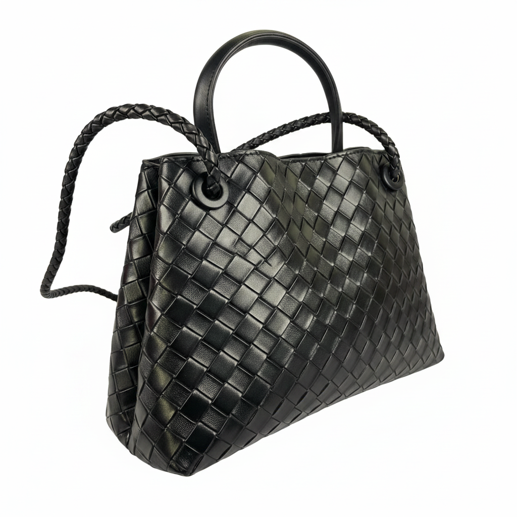 Luxury Woven Leather Top-Handle Bag with Knot Detail