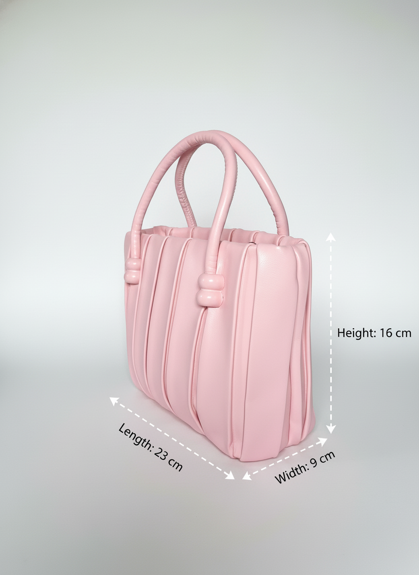 Soft Pink Pleated Handbag with Rounded Handles