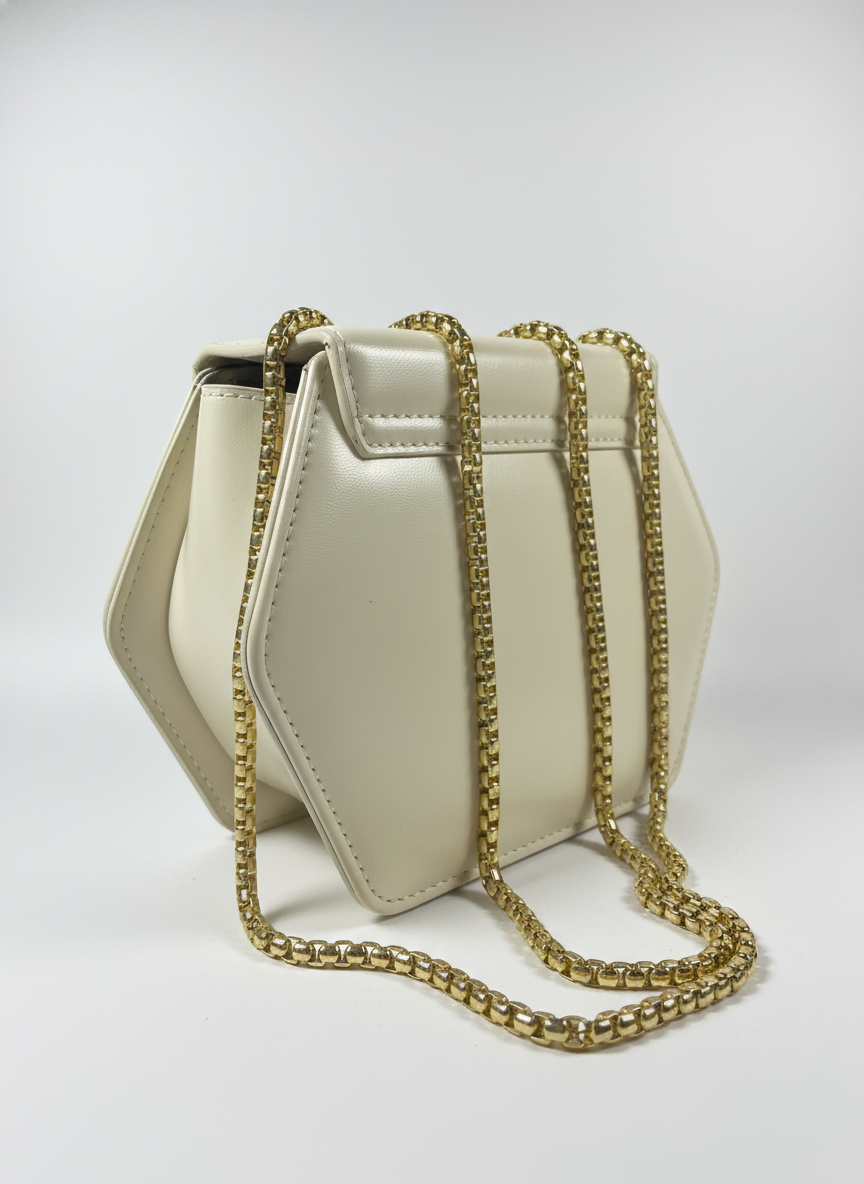 Elegant Hexa-Shape Shoulder Bag with Gold Chain