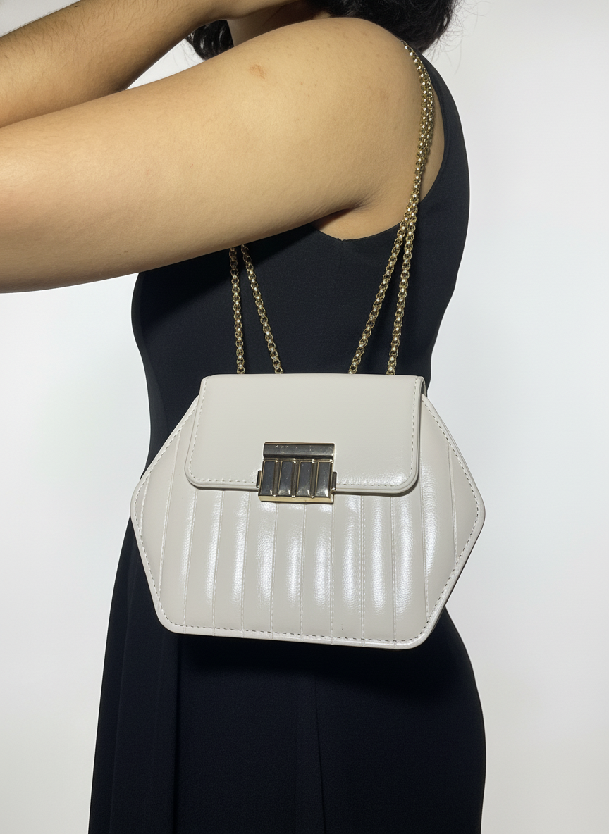 Elegant Hexa-Shape Shoulder Bag with Gold Chain