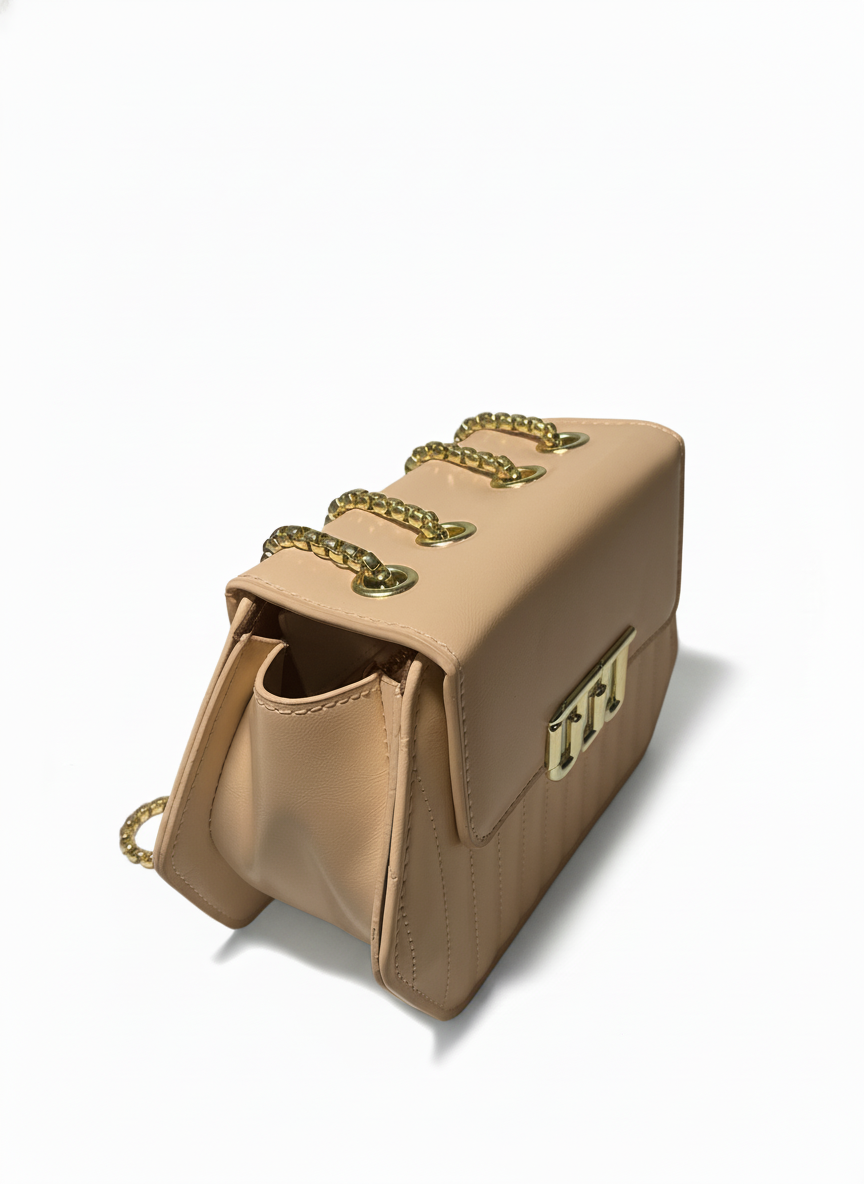 Elegant Hexa-Shape Shoulder Bag with Gold Chain
