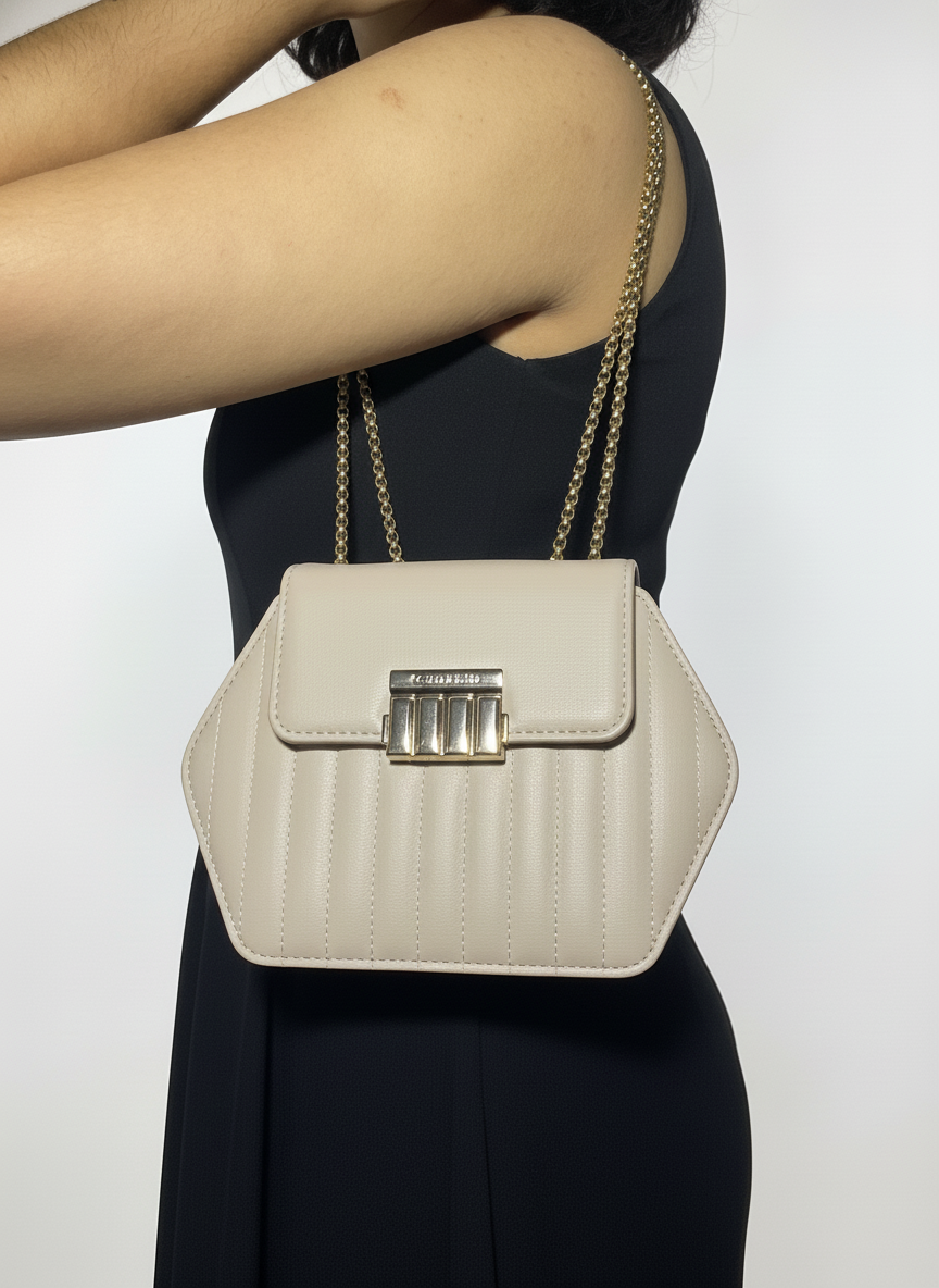 Elegant Hexa-Shape Shoulder Bag with Gold Chain