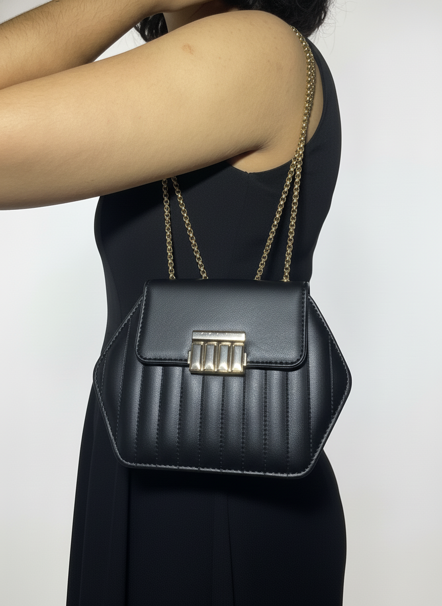 Elegant Hexa-Shape Shoulder Bag with Gold Chain