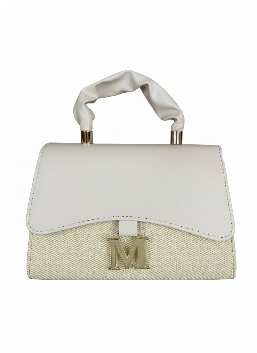 Chic Black & Grey Women's Handbag with Gold M-Emblem