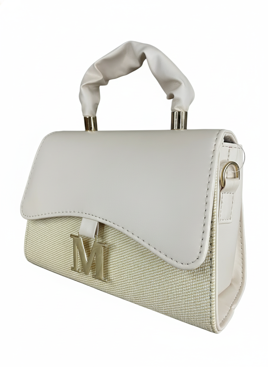 Chic Black & Grey Women's Handbag with Gold M-Emblem