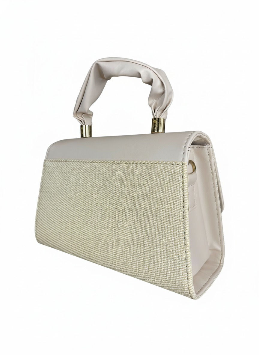 Chic Black & Grey Women's Handbag with Gold M-Emblem