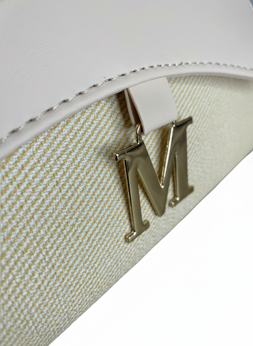 Chic Black & Grey Women's Handbag with Gold M-Emblem