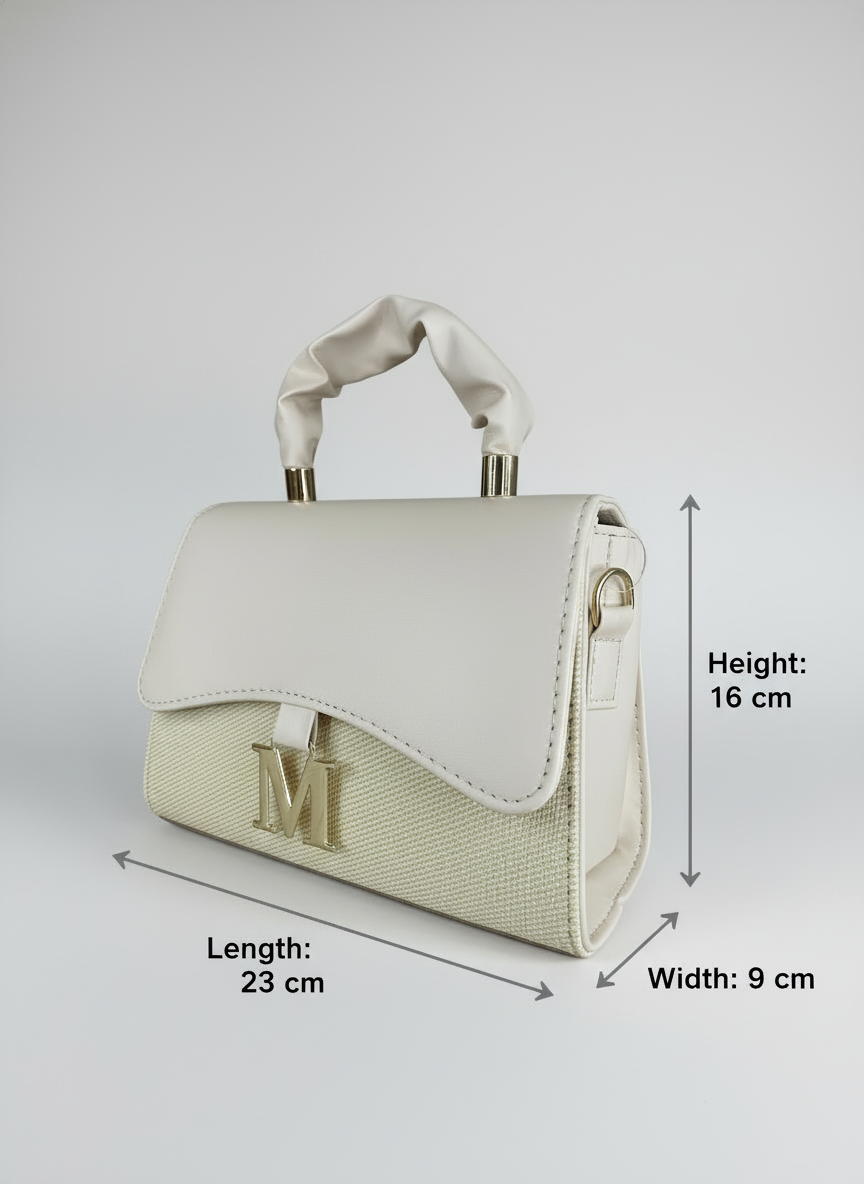 Chic Black & Grey Women's Handbag with Gold M-Emblem