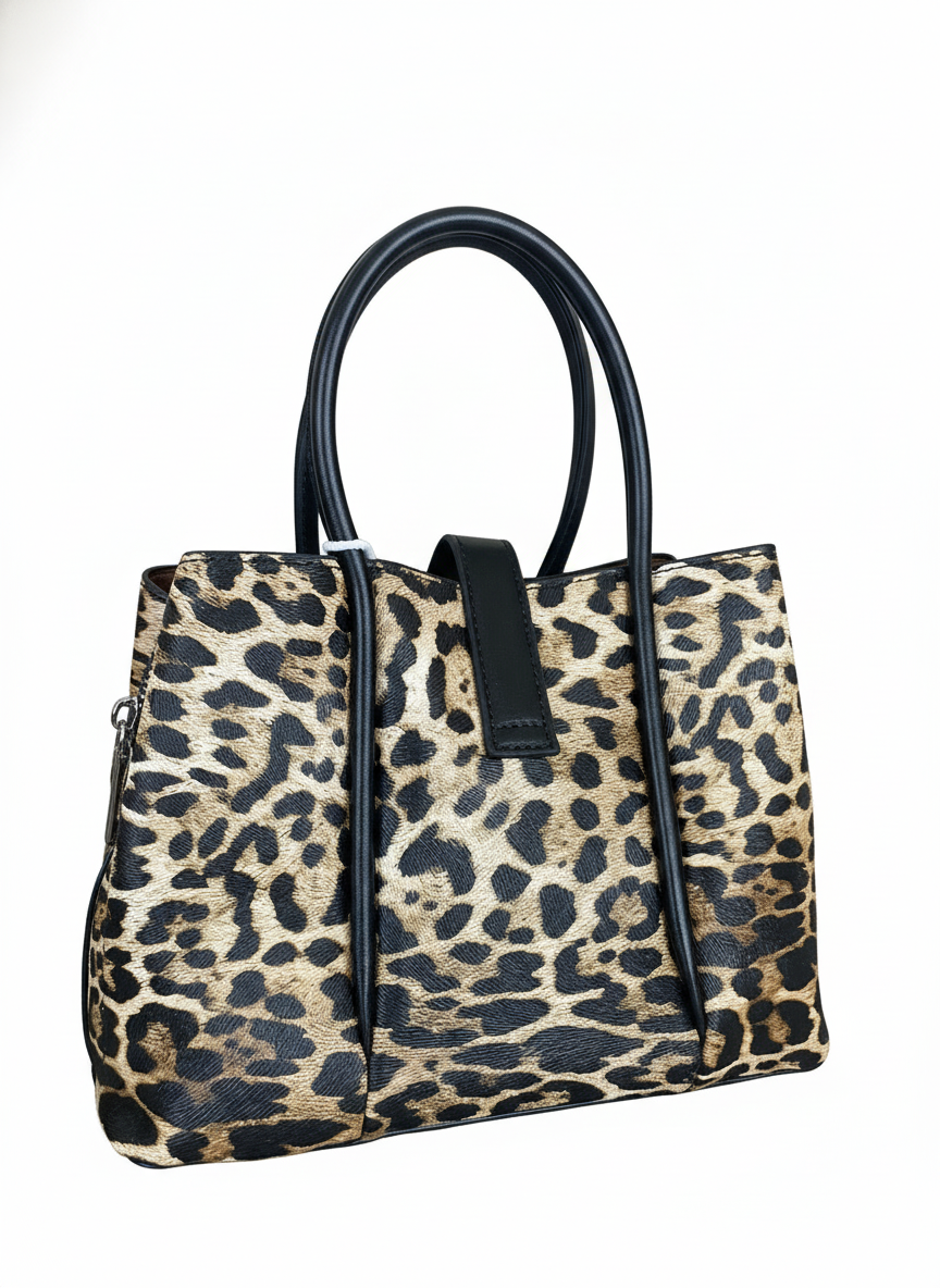 Leopard Print Handbag - Women's Structured PU Leather Shoulder Bag