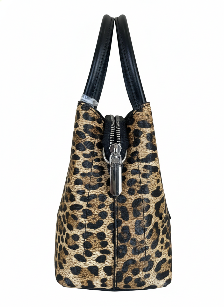 Leopard Print Handbag - Women's Structured PU Leather Shoulder Bag