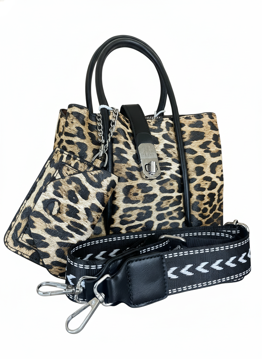 Leopard Print Handbag - Women's Structured PU Leather Shoulder Bag
