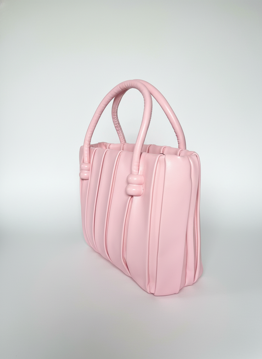 Soft Pink Pleated Handbag with Rounded Handles