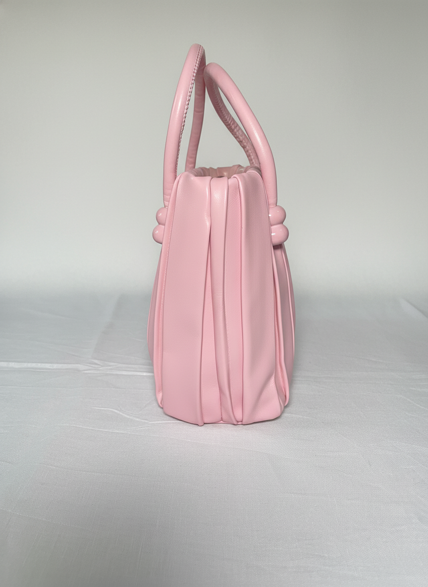 Soft Pink Pleated Handbag with Rounded Handles