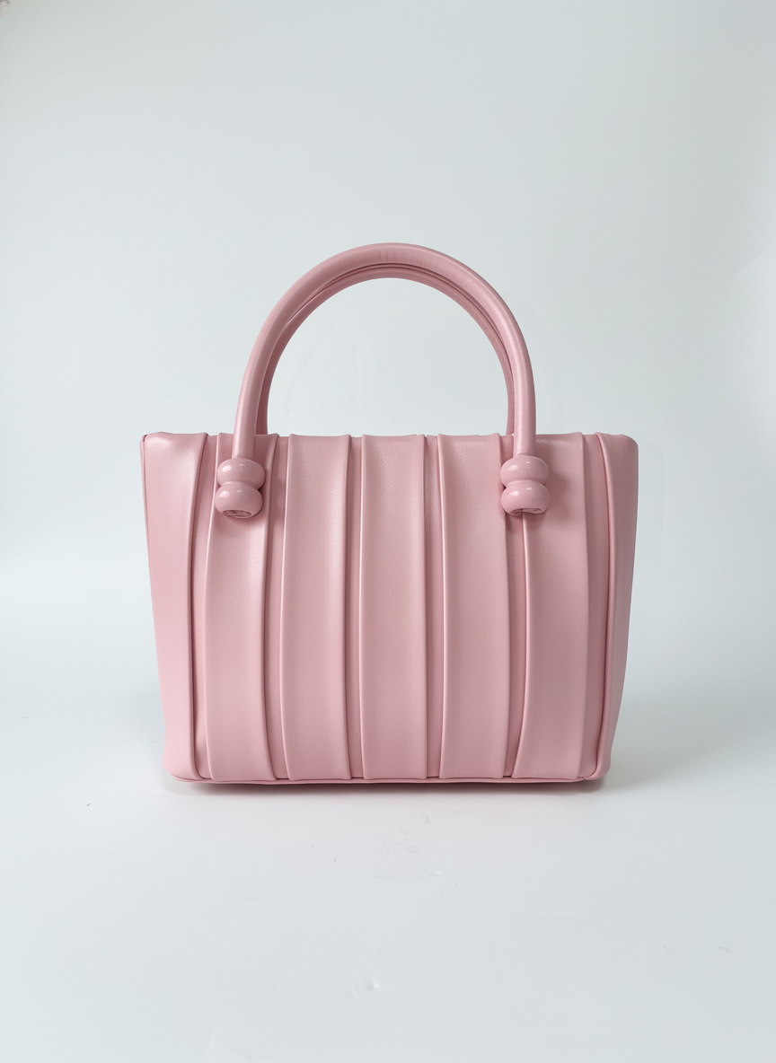 Soft Pink Pleated Handbag with Rounded Handles