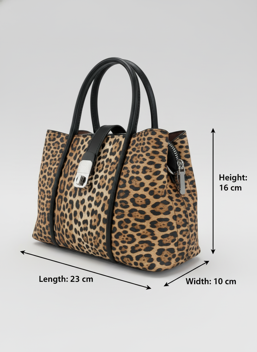 Leopard Print Handbag - Women's Structured PU Leather Shoulder Bag