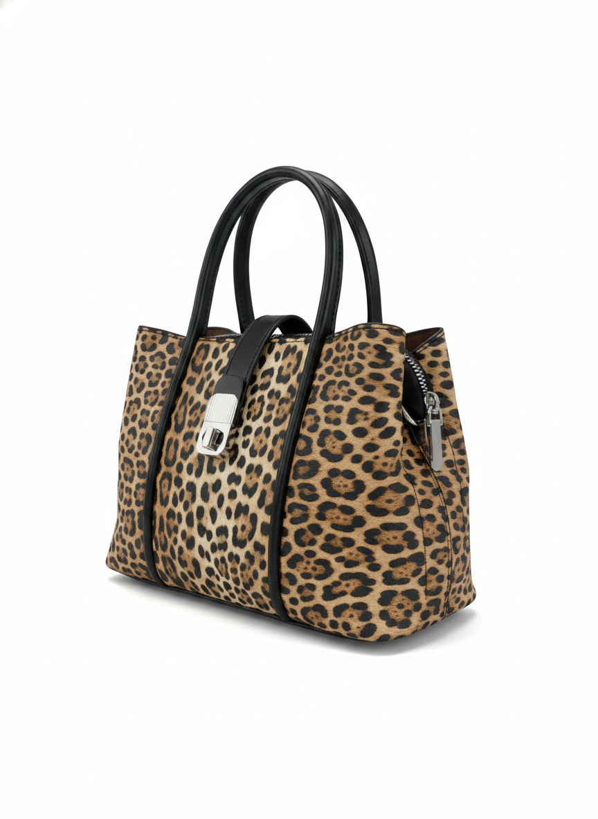 Leopard Print Handbag - Women's Structured PU Leather Shoulder Bag