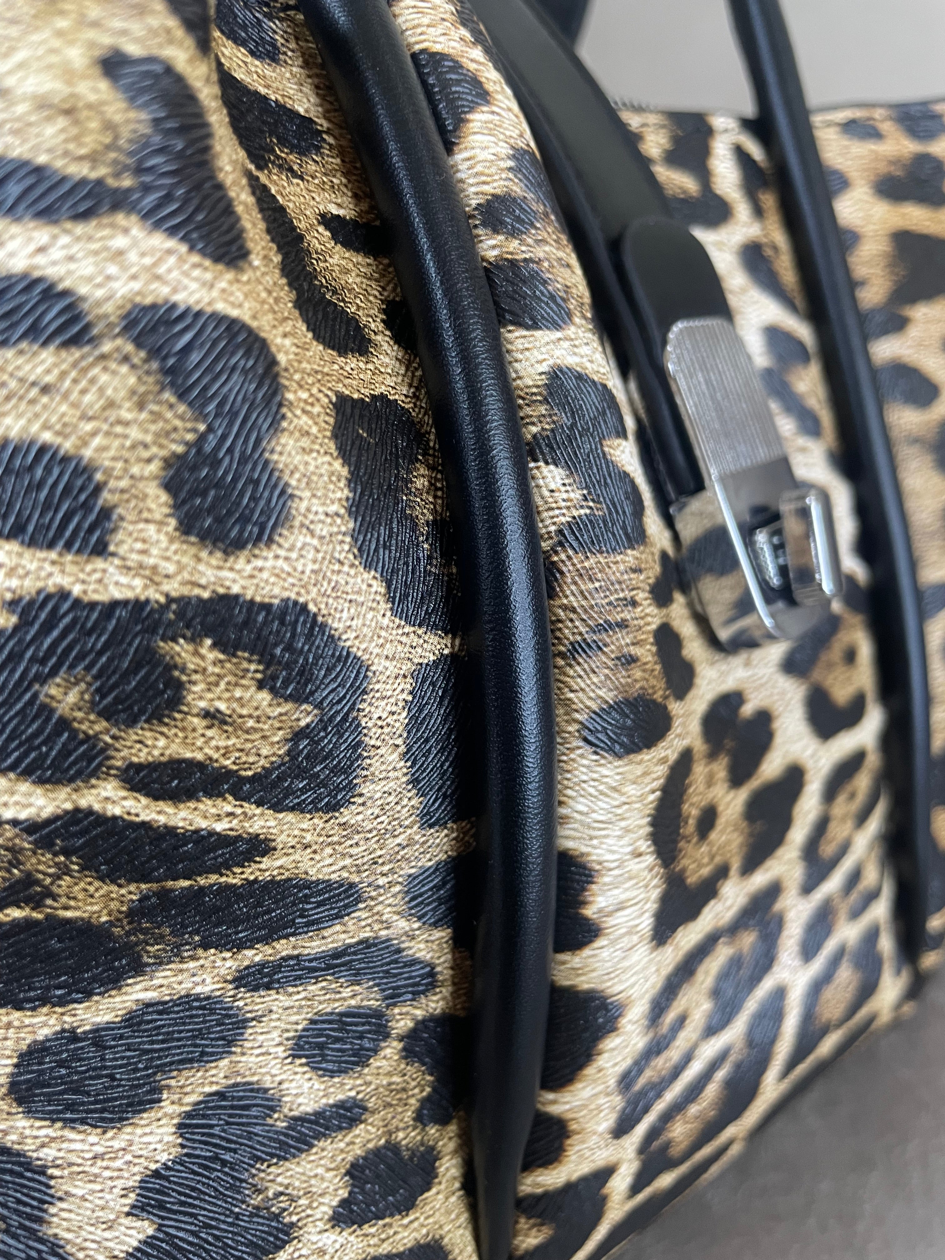 Leopard Print Handbag - Women's Structured PU Leather Shoulder Bag